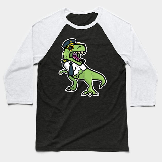 TRex Pilot Baseball T-Shirt by LetsBeginDesigns